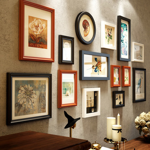 欧锋简约轻奢实木照片墙挂墙相框创意组合客厅沙发背景墙装 饰画框