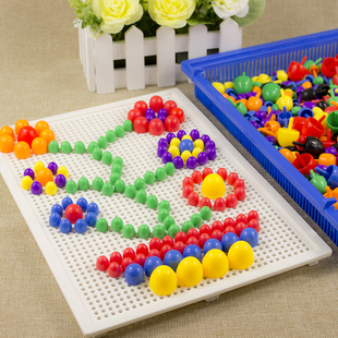 儿童益智拼图玩具3 7周岁宝宝智力男孩女孩积木 蘑菇钉组合拼插板