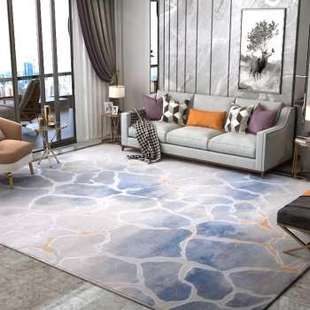 抽象简约蓝色地毯客厅轻奢茶几毯主卧房间耐脏易打理家用定制尺寸