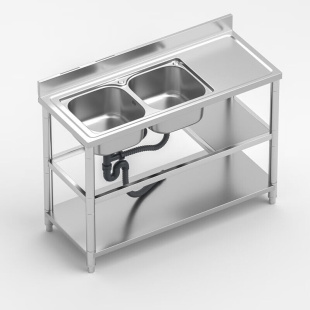 约肯沃夫厨房不锈钢水槽双盆双槽加厚一体台面带操作台平台支架洗