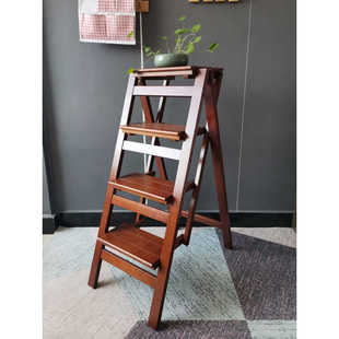 新款 促梯凳室内移动四步登高梯子实木家用多功能折叠梯凳置物架花
