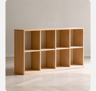 新品 全实木格子书架现代简约矮储物柜家用自由组合原木书柜落地置