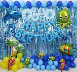 高档动物世界海洋主题儿童生日装 饰幼儿园教室舞台背景墙气球场景