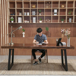 loft办公桌实木台式 电脑桌卧室桌子写字桌学生家用书桌工 速发美式