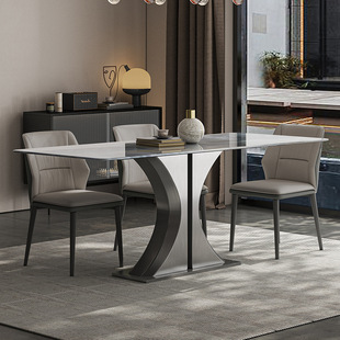 04WV直供意式 极简大理石餐桌椅组合简约现代家用长方形岩板饭 新款
