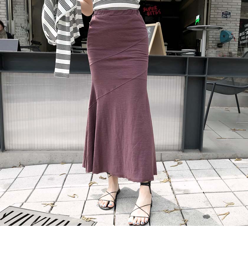 韩国东大门现货复古美人鱼尾包臀纯色棉荷叶气质半身中长裙子女