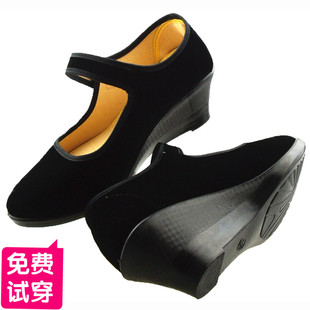 高跟鞋 女鞋 老北京布鞋 坡跟鞋 工作鞋 职业百搭女黑色布鞋 单鞋 子 正品