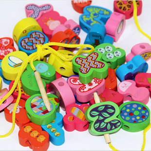 益智智力积木玩具瓶装 大号数字字母动物串珠早教教具 木制儿童