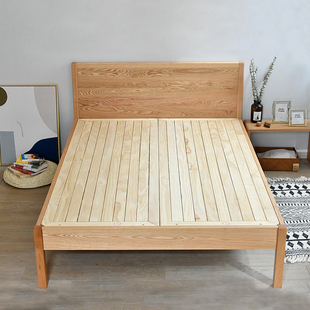 高铺床 原木红 实木床北欧简约现代1.o8米1.5米床老人床满铺床板