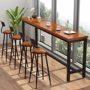 实木吧台桌家用靠墙长条桌窄桌商用酒吧台奶茶店阳台高脚桌椅组合