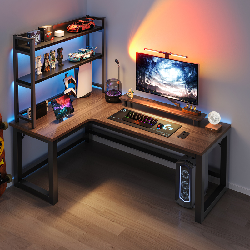 转角电脑桌台式 游戏电竞桌子书桌书架一体卧室家用拐角办公工作台