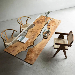 树脂胶河流桌茶桌茶台桌面板创意木板餐桌白橡木大板桌茶几桌子