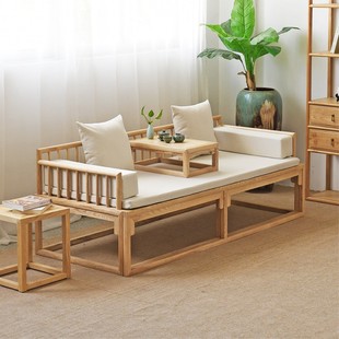 罗汉床新中式 实木推拉床白蜡木小户型客厅伸缩沙发简约现代贵妃榻