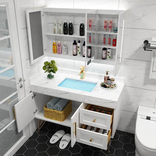 北欧智能浴室柜组合现代简约橡木实木洗脸洗手盆卫生间洗漱台镜柜
