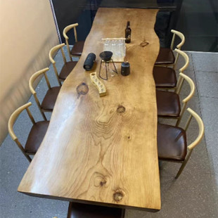 整块松木原木板家用办公实木茶桌茶台自然边大板桌工作台定制定做