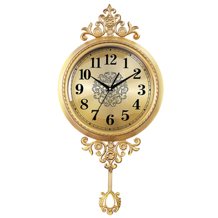 轻奢黄铜挂钟钟表客厅家用装 饰丽声机芯壁挂静音金属时钟挂表 欧式