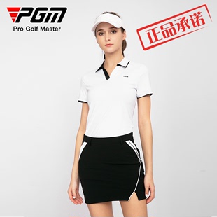 M女 服装 士短袖 P㊣G高尔夫球服装 T恤运动面料开衩下摆V领设计时尚