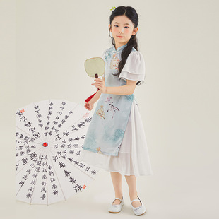 新品 儿童中式 女童国风连衣裙2024夏季 小女孩复古裙子洋气童装 时尚