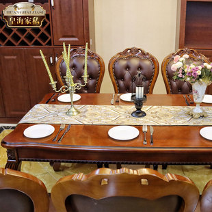 餐厅饭桌户型欧式 餐台家用小仿古歺桌大理石餐桌 实木长方形美式