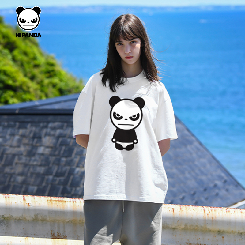 熊猫短袖 T恤男2024夏季 Hipanda你好熊猫设计潮牌经典 情侣时尚 新款