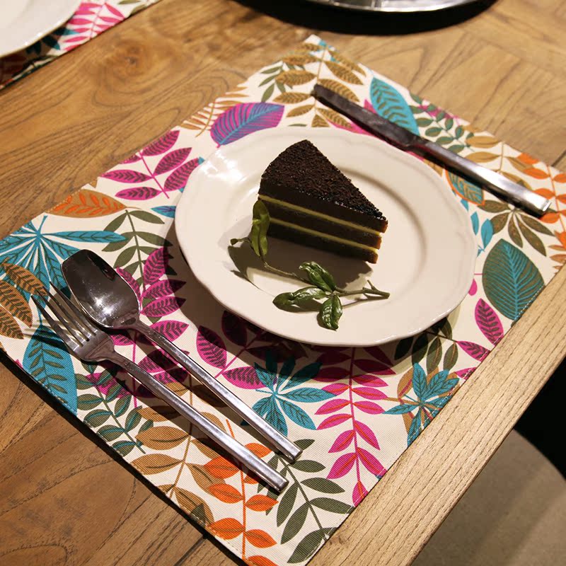 叶子餐垫美式 复古热带植物纯棉帆布西餐桌垫布艺隔热垫碗垫 枫叶
