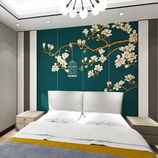 竹木纤维集成墙板沙发卧室床头背景墙装 饰扣板护墙板花鸟 2022新款