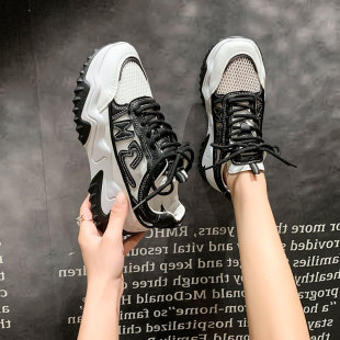 爆款 老爹凉鞋 镂空网面透气运动鞋 厚底增高小白鞋 新款 女2024年夏季