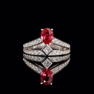 宝创集1.11克拉天然缅甸红宝石戒指18k金镶钻石女王皇冠求婚戒女