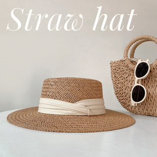 法式 新款 拉菲草帽女夏季 沙滩遮阳帽太阳防晒帽子海边拍照草编织帽