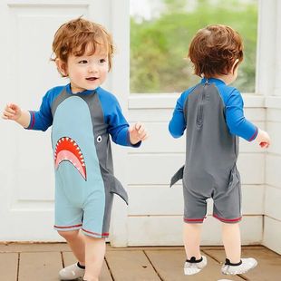 儿童泳衣中小童男孩速干衣鲨鱼恐龙温泉2 6岁4宝宝连体游泳衣