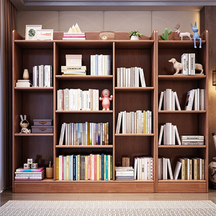 北欧实木书柜书房客厅整墙一体组合柜日式 落地成品书架书橱