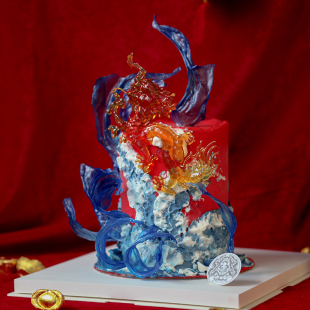 龙年创意奶油艺术芝士生日蛋糕北京同城配送 大教堂 龙腾四海