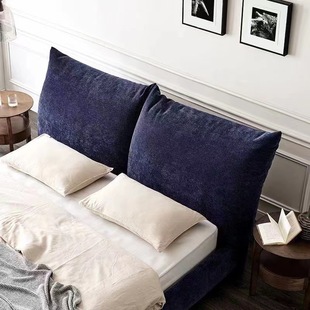 意大利双人卧室床头布艺床ins网红床现代轻奢极简实木床主卧大床