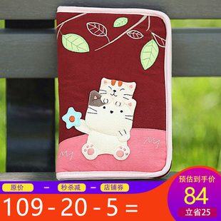 kine猫正品 可爱猫咪卡通棉布女士多功能护照包机票包电纸书收纳袋