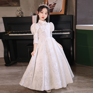 女童礼服公主裙高端儿童生日花童小女孩中式 主持人钢琴演出服白色