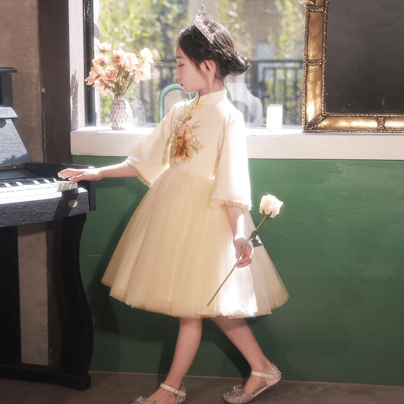 儿童礼服生日公主裙高端女童主持人花童中式 小女孩钢琴演出服国风