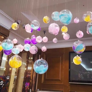 品亚克力透明空心球空中吊饰店铺布置创意天花板挂饰炫彩装 饰吊球