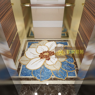 新中式 电轿梯厢地砖可定制logo入户玄关楼梯平台进门客厅拼花瓷砖