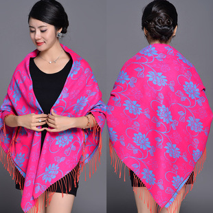 丽江民族风大方巾旅行空调披肩围巾两用女超大加厚正方形披巾西藏