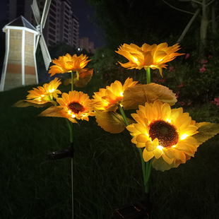 3头太阳能向日葵花灯户外防水光控仿真太阳花庭院花园装 饰灯LED灯