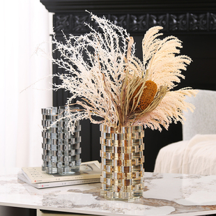 水晶琉璃花瓶创意玄关餐桌花瓶摆件客厅花器插花高级感装 饰品摆件
