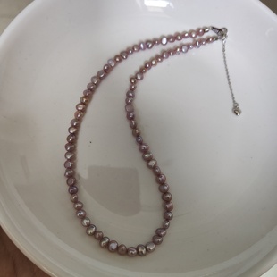 5mm天然紫色巴洛克珍珠项链强光淡水锁骨链