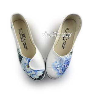 女鞋 单鞋 新款 美容师工作鞋 护士鞋 手绘中国风汉服鞋 坡跟老北京布鞋