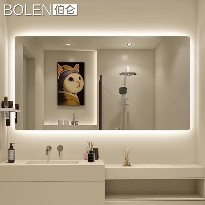BOLEN 智能浴室镜led带灯卫生间镜子壁挂墙洗手间镜触摸屏送灯罩