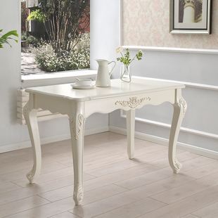 雕花餐厅家用餐桌法式 轻奢白色饭桌 简约小户型长方形饭桌现代欧式