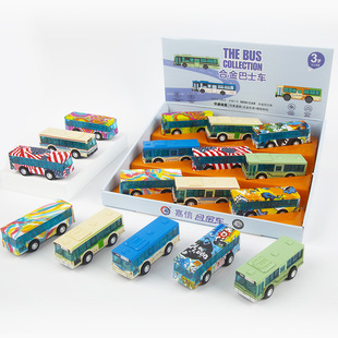 公交车玩具公共汽车模型合金巴士车卡通Q版 小汽车男孩3岁生日礼物
