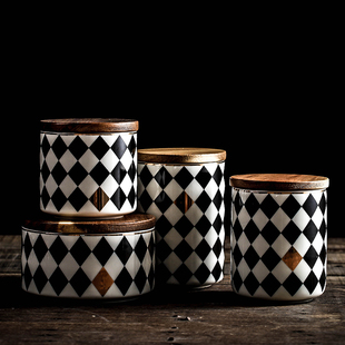 厨房陶瓷密封罐北欧创意杂粮咖啡瓶茶叶收纳调味料盒带盖储物罐