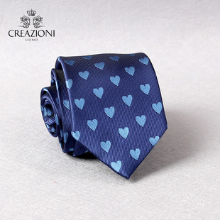 领带 礼盒装 UOMO优雅宝蓝色时尚 CREAZIONI 爱心提花设计商务男士