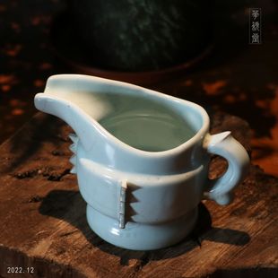 华颖堂古董收藏茶具类仿宋代汝窑天蓝釉霸王杯古董瓷器可做公道杯