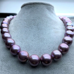 天然爱迪生珍珠项链 妖紫色蓝莓紫12 15mm正圆高强光正品 送礼妈妈